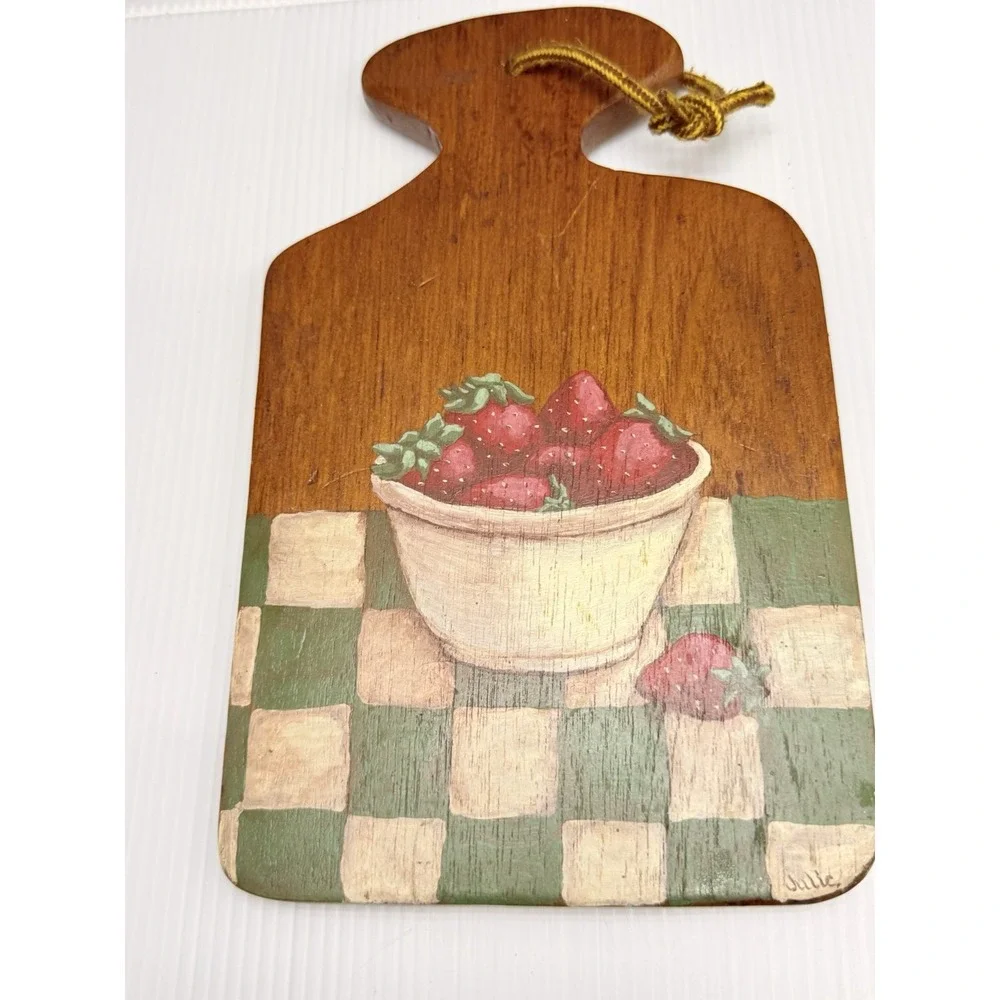 Vintage 80s Hand Painted Strawberry Cutting Board Grannycore Kitchen Folk Art
